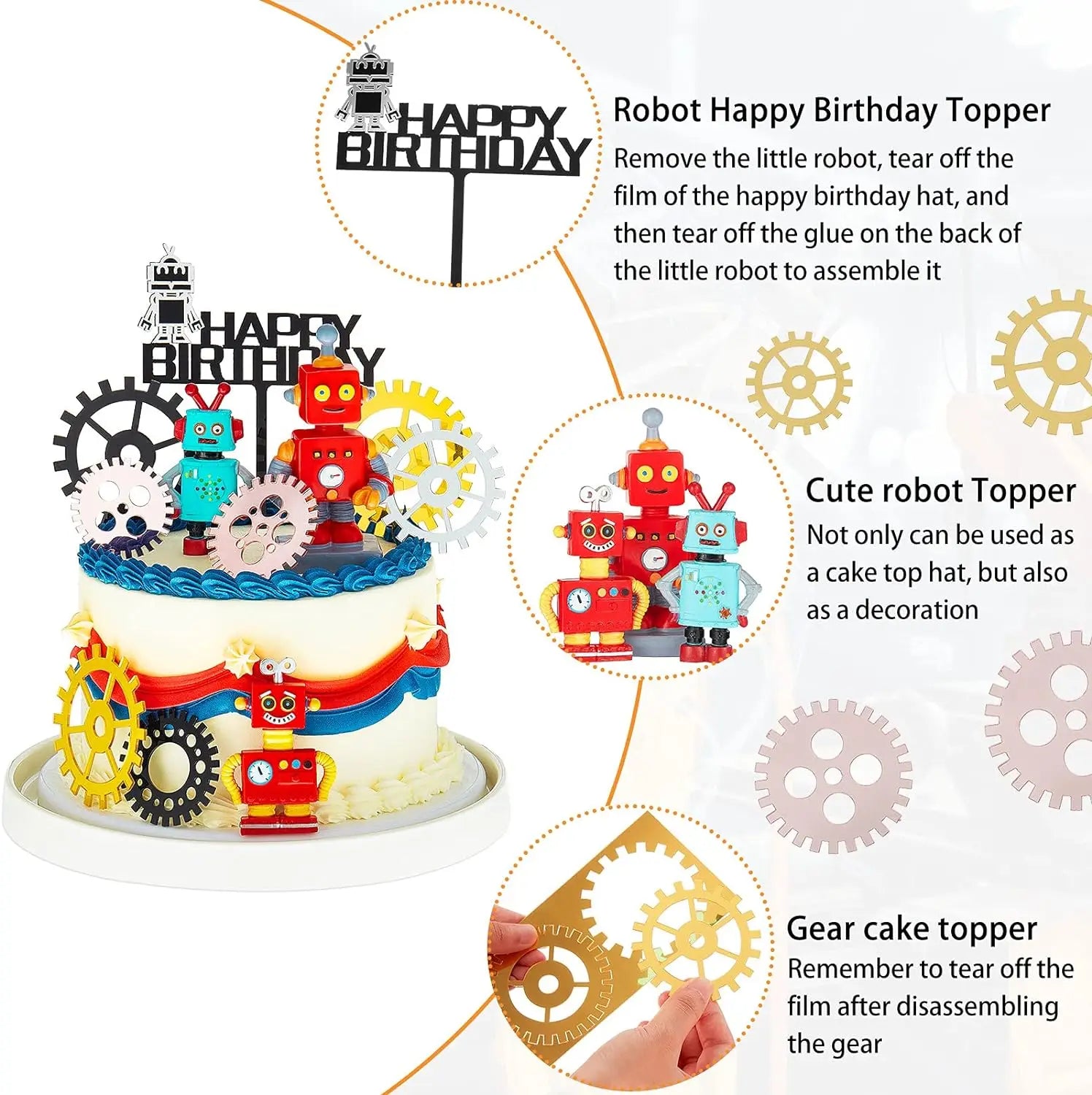 Robot Birthday Cake Toppers | 9 & 18 Piece Party Set