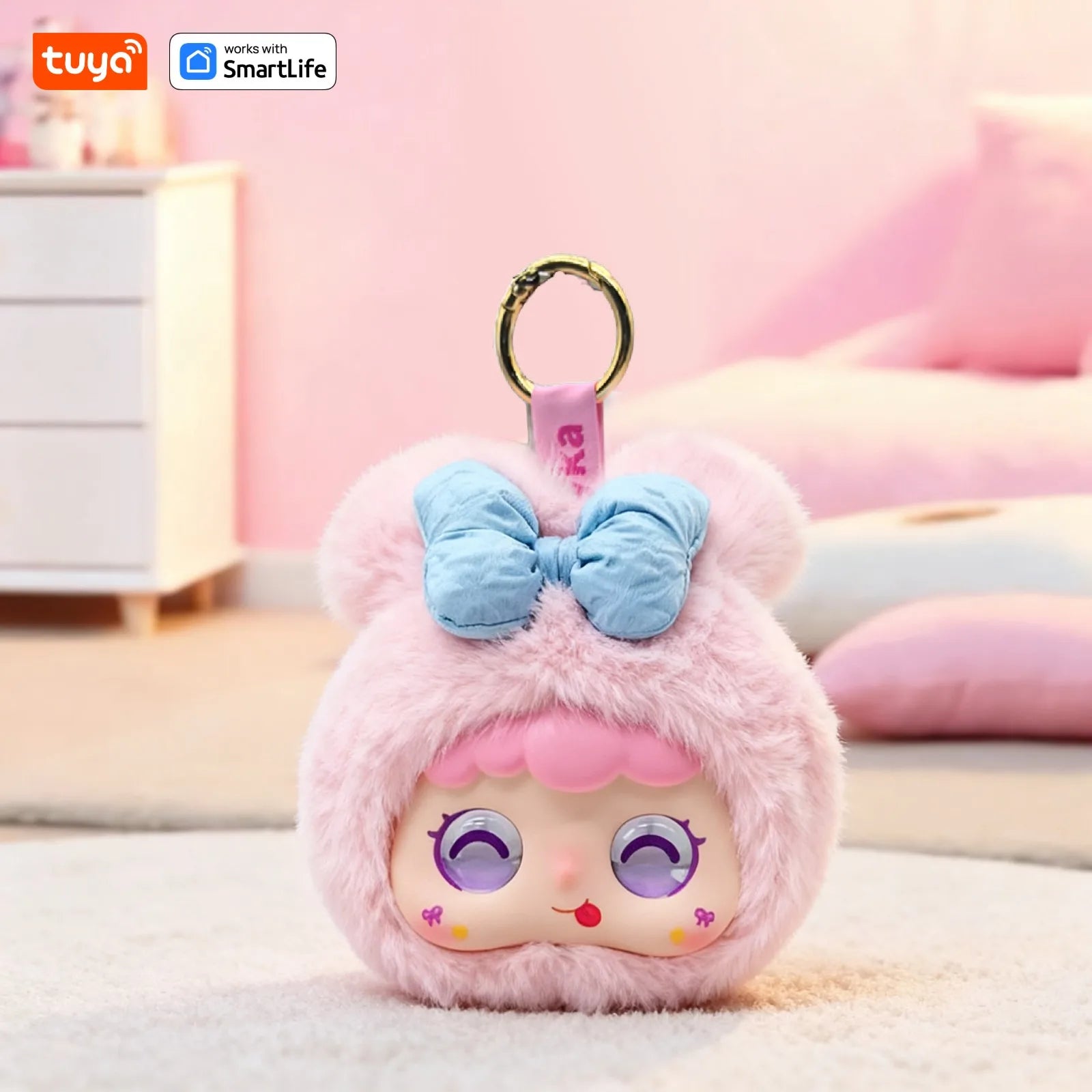 Rabbit: AI Plush Robot w/LED Eyes&Voice Control,Interactive Smart Toy USB Rechargeable Companion for Kids Gifts/Smart Home-Pink