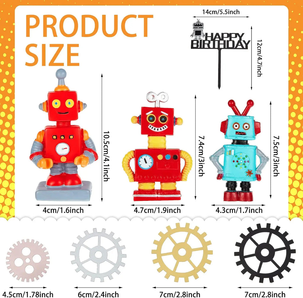 Robot Birthday Cake Toppers | 9 & 18 Piece Party Set