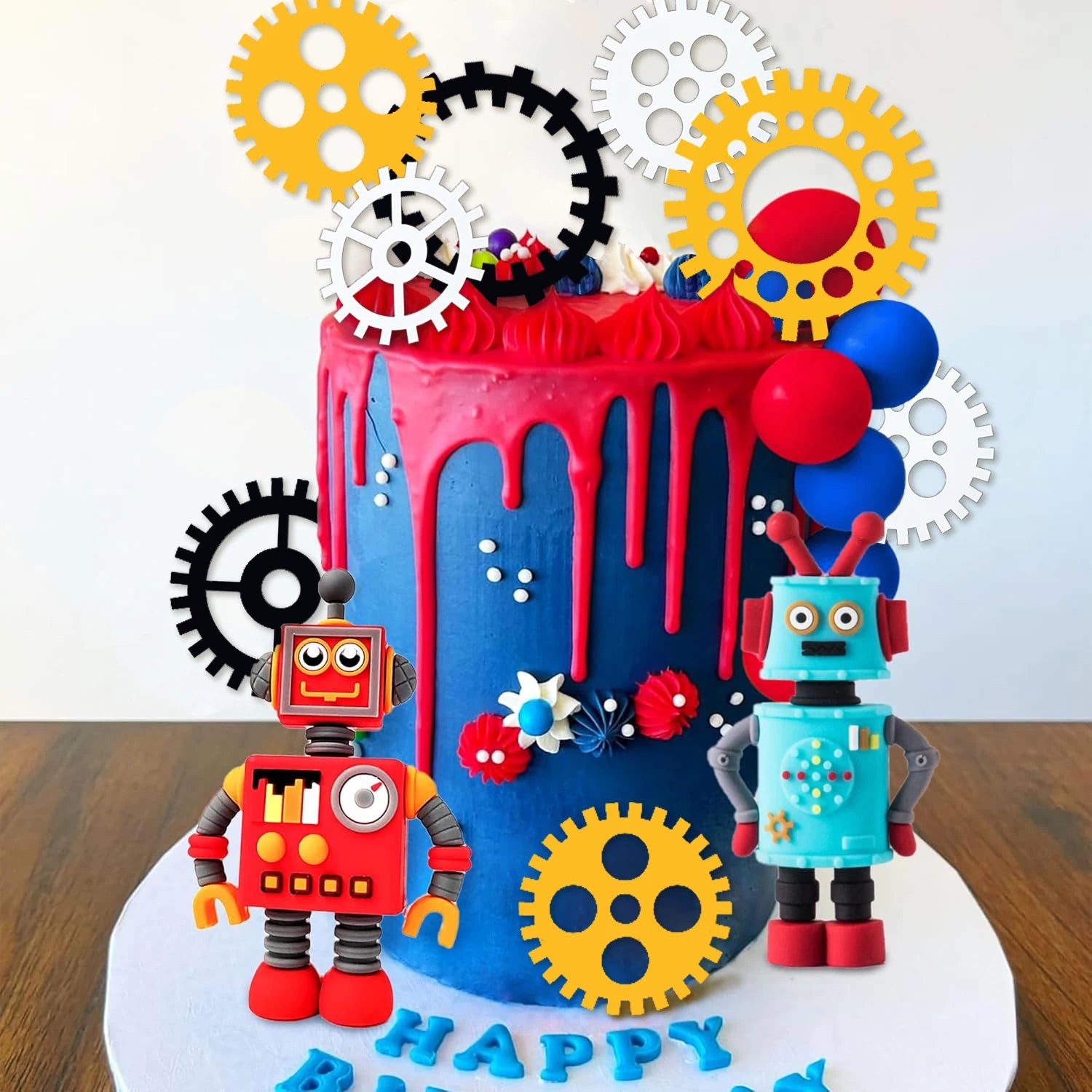 Robot Birthday Cake Toppers | 9 & 18 Piece Party Set