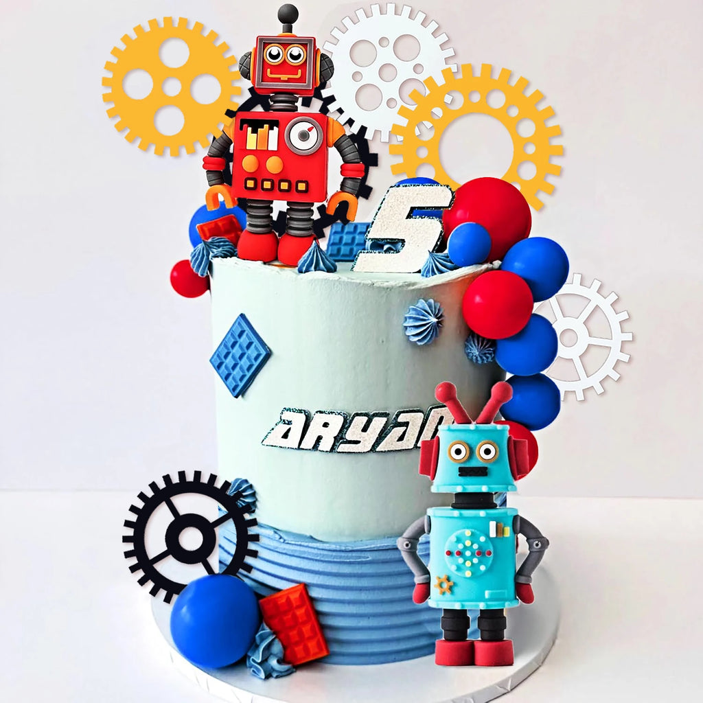 Robot Birthday Cake Toppers | 9 & 18 Piece Party Set