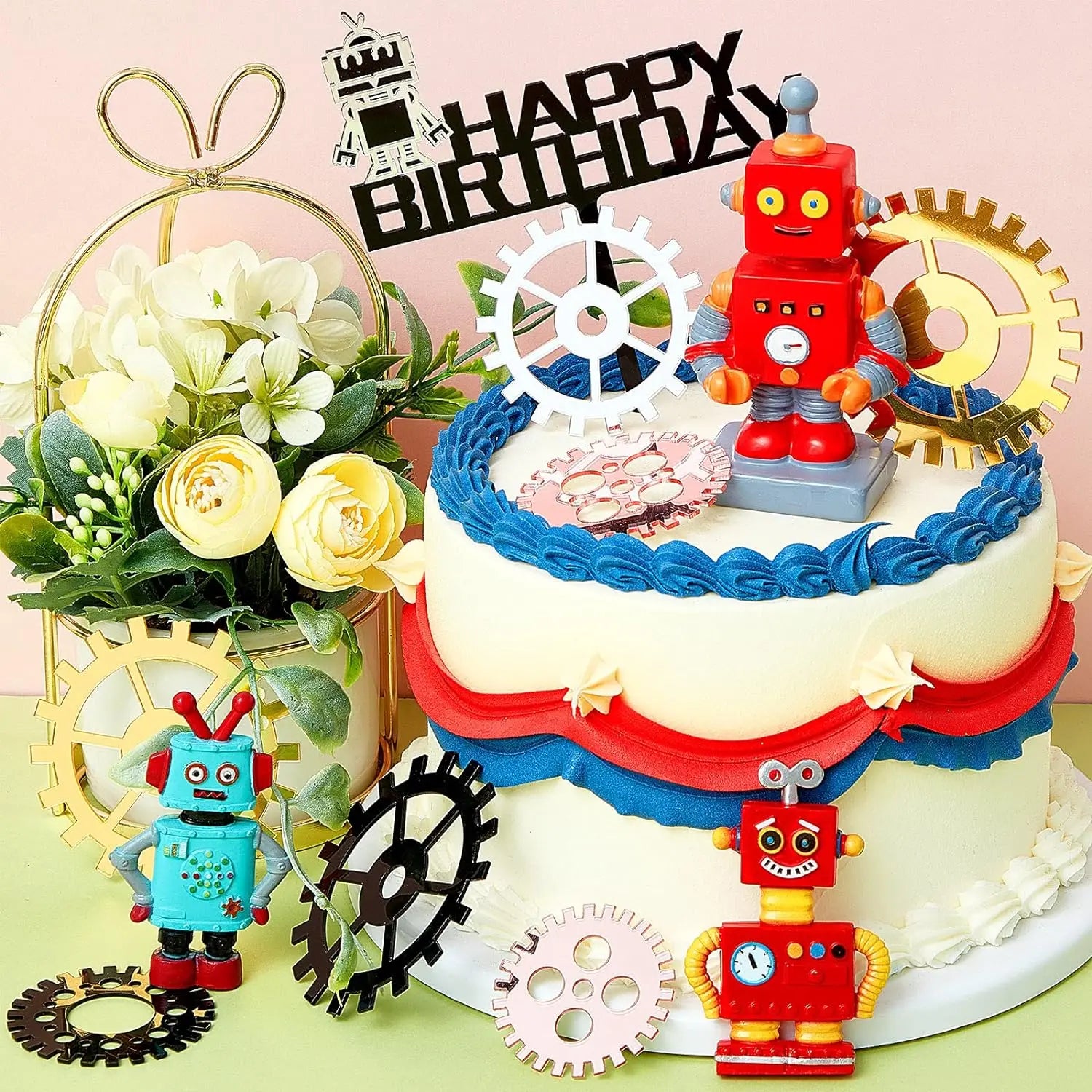 Robot Birthday Cake Toppers | 9 & 18 Piece Party Set
