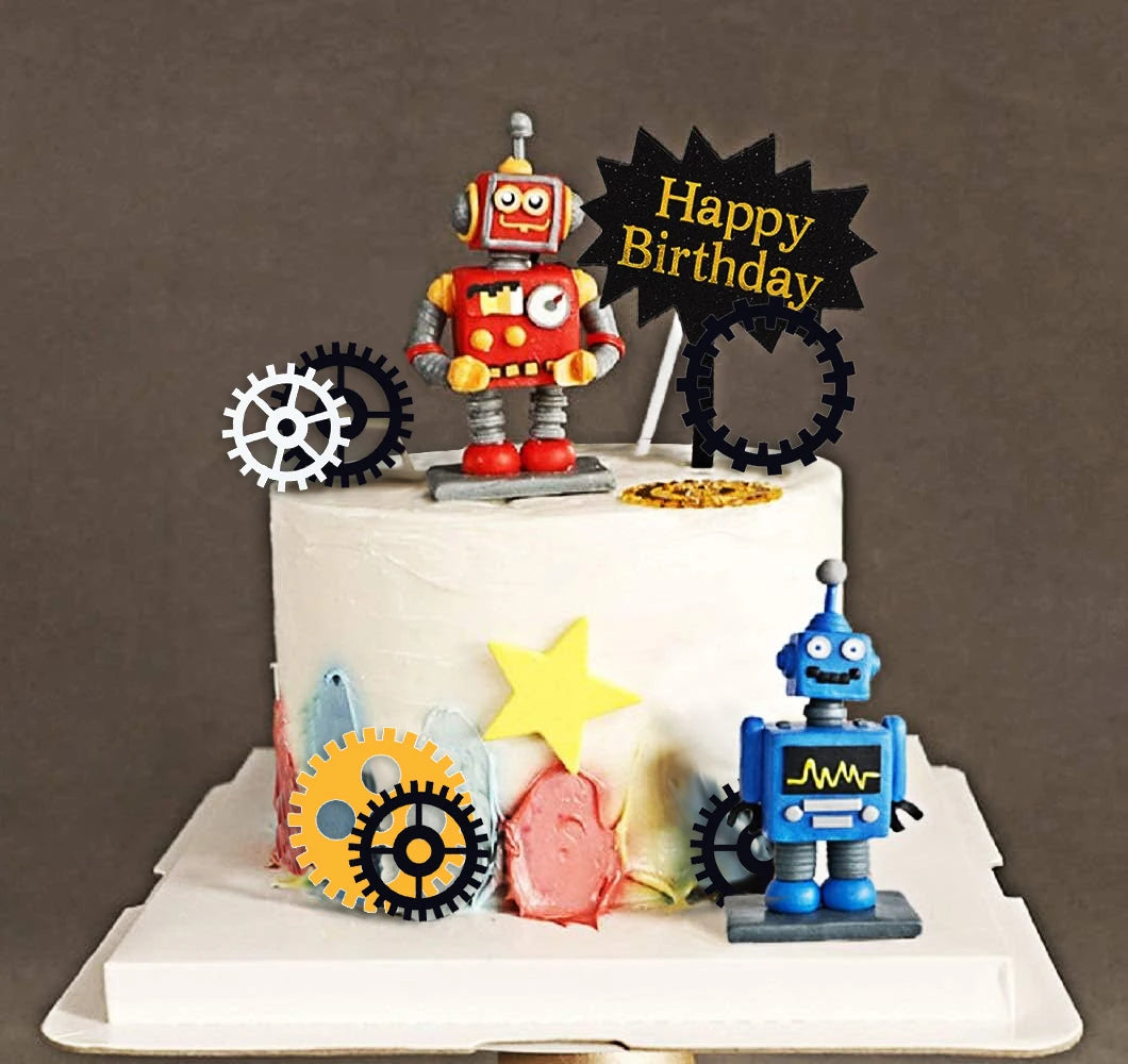 Robot Birthday Cake Toppers | 9 & 18 Piece Party Set