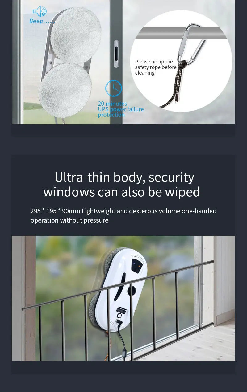 Ultra-Thin Robot Window Cleaner with 5600PA Suction & 3 Cleaning Modes
