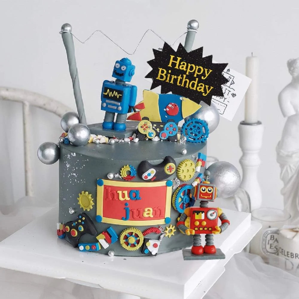 Robot Birthday Cake Toppers | 9 & 18 Piece Party Set