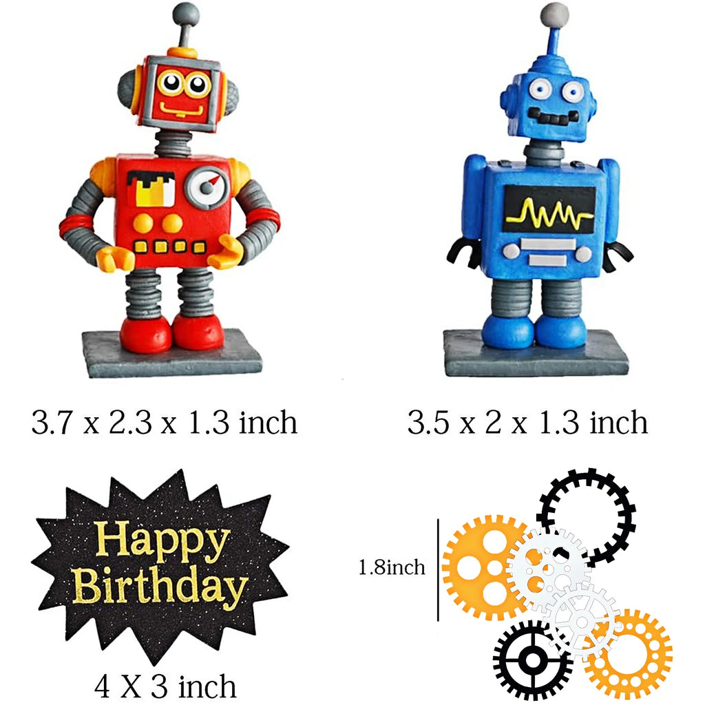 Robot Birthday Cake Toppers | 9 & 18 Piece Party Set